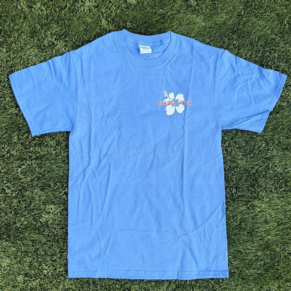 Trader Joe's Shirt Blue Purple Floral Hawaiian Size L